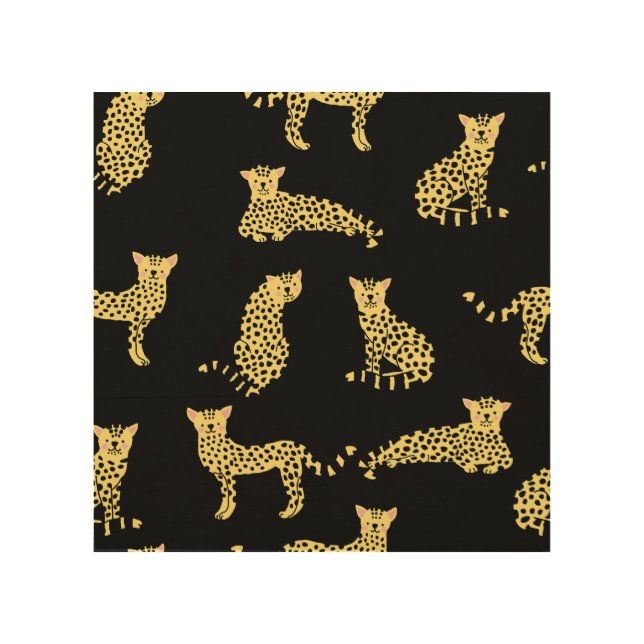 Leopard Pattern: Black Background Cheetah Wood Wall Art (Front)