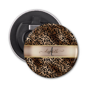 Leopard Pattern Black Bronze Monogram Bottle Opener