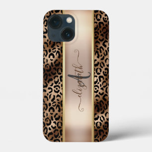 Leopard Pattern Black Bronze Monogram iPhone 13 Mini Case