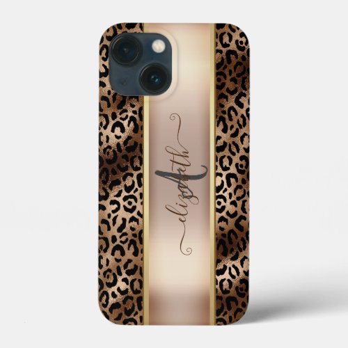 Leopard Pattern Black Bronze Monogram iPhone 13 Mini Case