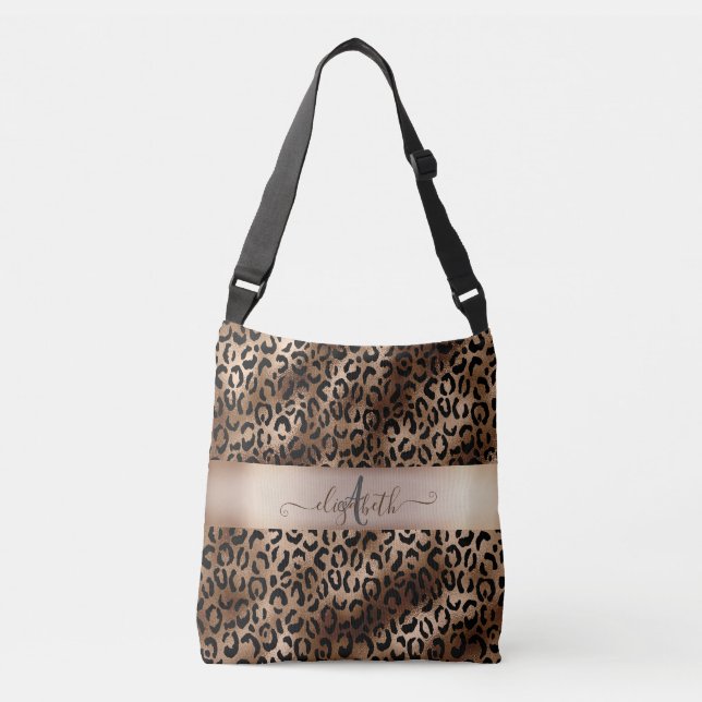 Leopard Pattern Black Bronze Monogram       Crossbody Bag (Front)