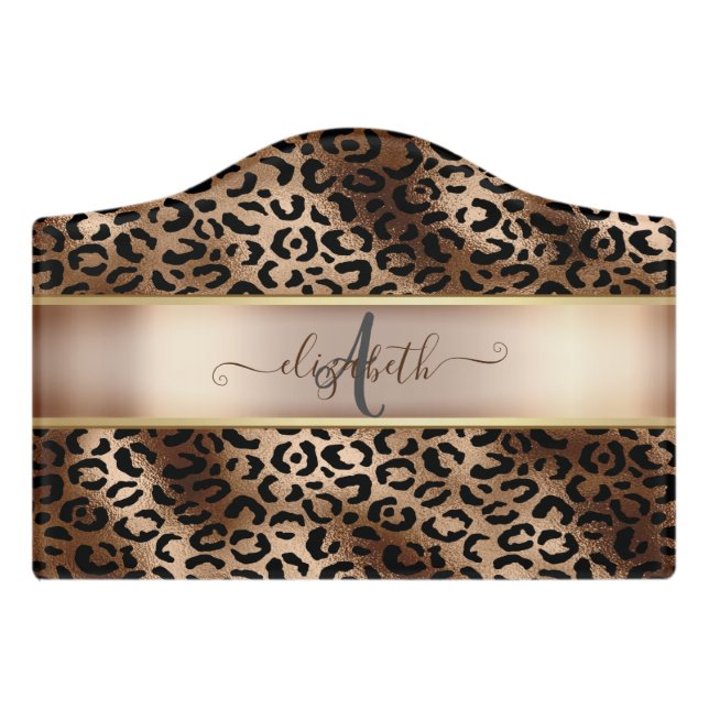 Leopard Pattern Black Bronze Monogram   Door Sign (Small Crest Front)