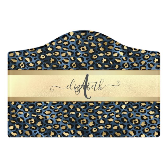 Leopard Pattern Black Bronze Monogram   Door Sign (Small Crest Front)