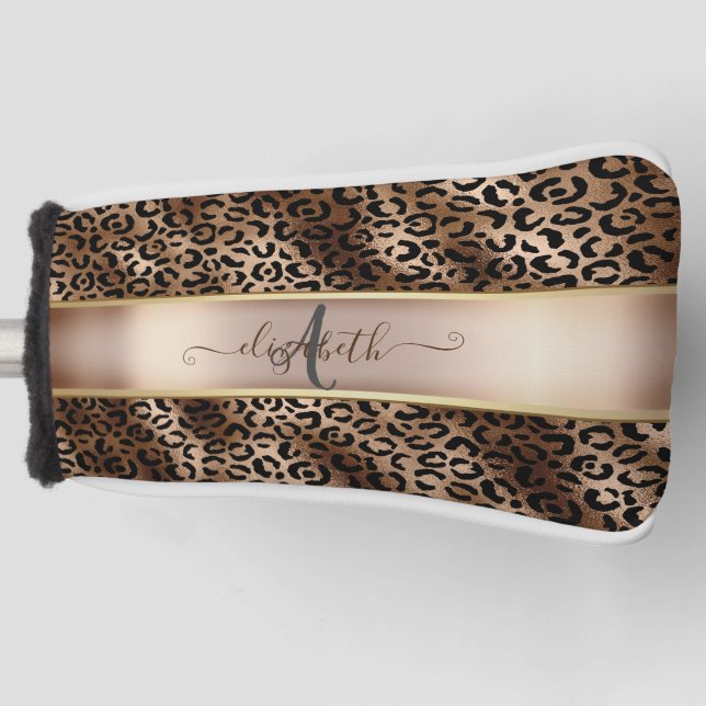 Leopard Pattern Black Bronze Monogram   Golf Head Cover (Front)