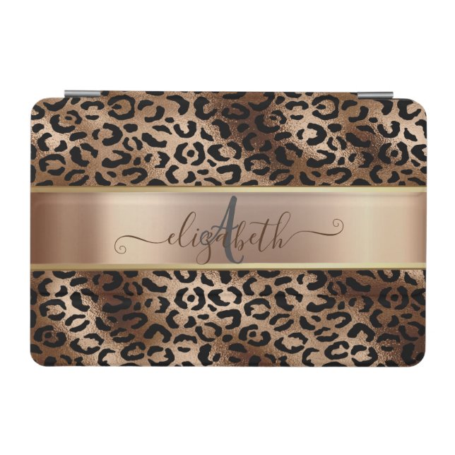 Leopard Pattern Black Bronze Monogram     iPad Mini Cover (Horizontal)