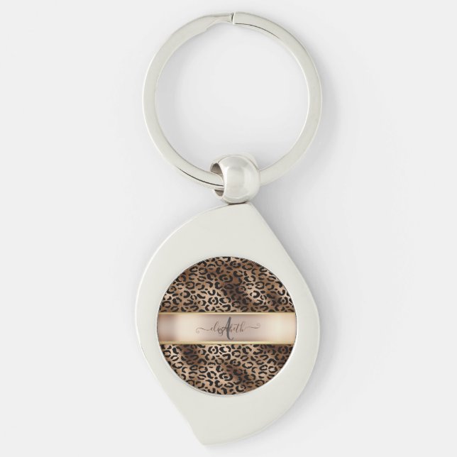 Leopard Pattern Black Bronze Monogram  Keychain (Front)