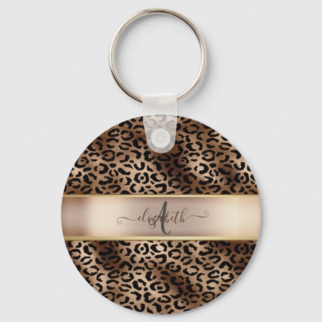 Leopard Pattern Black Bronze Monogram   Keychain (Front)