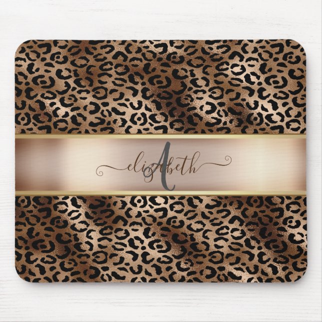 Leopard Pattern Black Bronze Monogram   Mouse Pad (Front)