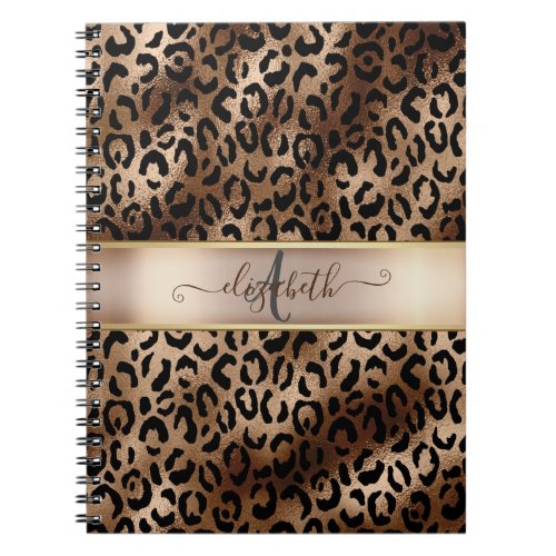 Leopard Pattern Black Bronze Monogram     Notebook