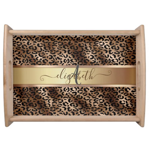 Leopard Pattern Black Bronze Monogram Serving Tray