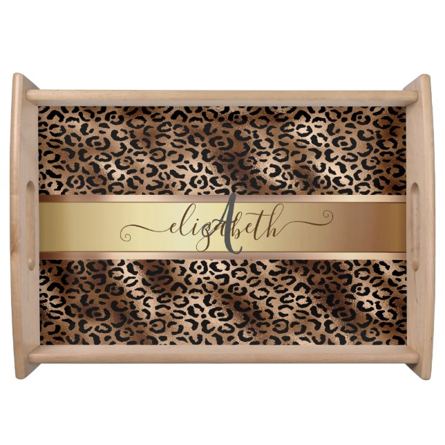 Leopard Pattern Black Bronze Monogram Serving Tray (Front)