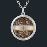 Leopard Pattern Black Bronze Monogram  Silver Plated Necklace<br><div class="desc">Elegant leopard pattern on black and bronze with your monogram.The perfect romantic gift idea. Click the Customize It button to change fonts, move text around and further customize your design.</div>