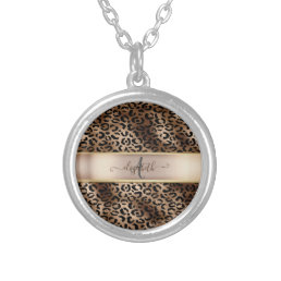 Leopard Pattern Black Bronze Monogram  Silver Plated Necklace