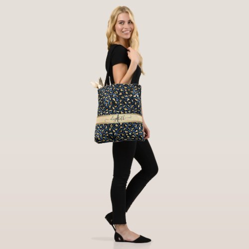 Leopard Pattern Black Bronze Monogram     Tote Bag