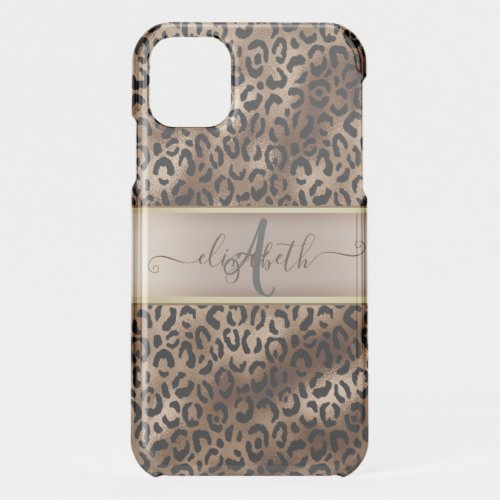 Leopard Pattern Black Bronze Monogram   iPhone 11 Case