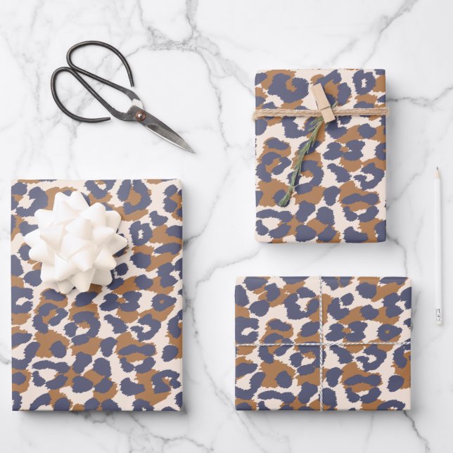 Leopard Pattern-Blue and Brown- Wrapping Paper Sheets (Front)