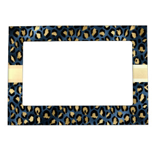 Leopard Pattern Blue Gold Monogram   Magnetic Frame