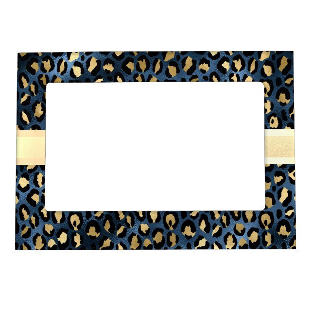 Leopard Pattern Blue Gold Monogram   Magnetic Frame (Front)