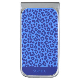 Leopard Pattern- Blue- Silver Finish Money Clip