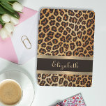 Leopard Pattern Brown and Gold Stripe Elegant Name iPad Mini Cover<br><div class="desc">Protect Your Tech in Style with Our Leopard Pattern Brown and Gold Stripe Elegant Name iPad Air Cover! Elevate your iPad Air with this chic and sophisticated cover. Featuring a luxurious brown bronze leopard skin pattern and a glamorous gold foil and brown stripe, this cover can be personalized with your...</div>