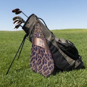 Leopard pattern brown black bronze glam monogram golf towel