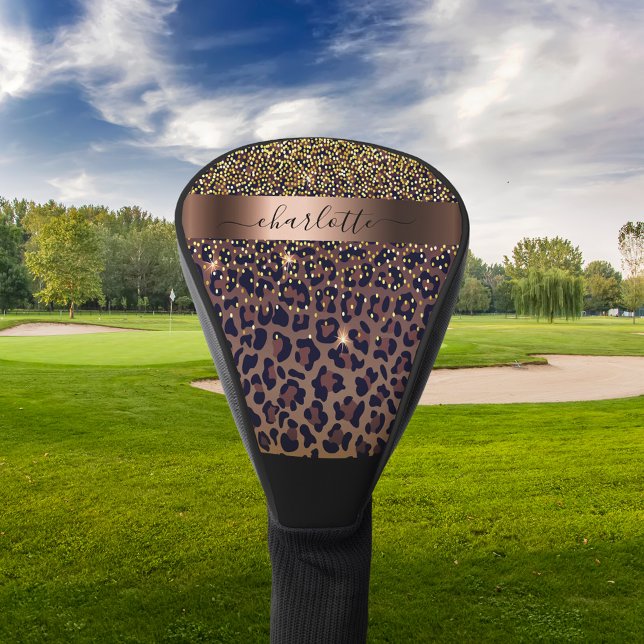 Leopard pattern brown black bronze monogram name golf head cover (Creator Uploaded)