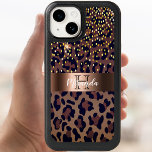 Leopard pattern brown black bronze monogram OtterBox iPhone 14 case<br><div class="desc">Elegant,  glamorous and feminine with brown,  golden and black leopard pattern,  decorated with golden confetti. Template for your name. A faux bronze  colored band. Add your name and monogram letter,  black and white text.</div>