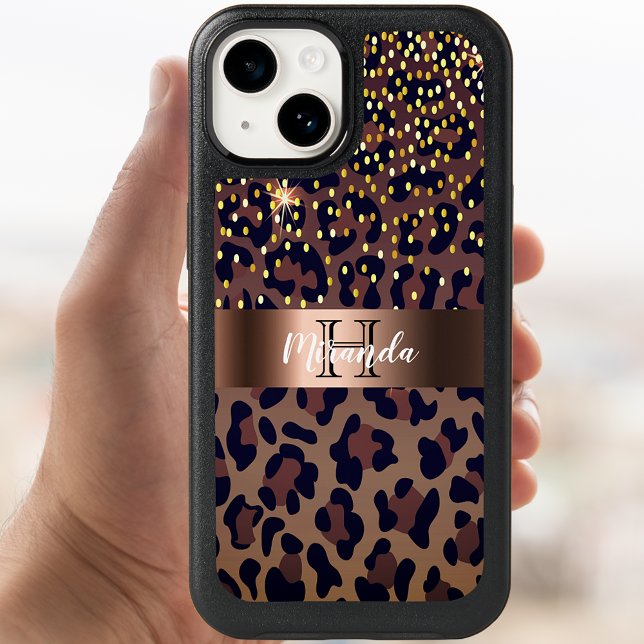 Leopard pattern brown black bronze monogram otterbox iPhone case (Creator Uploaded)