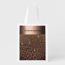 Leopard pattern brown black elegant name grocery bag