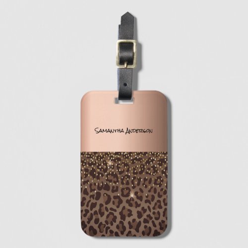 Leopard pattern brown black elegant name luggage tag