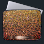 Leopard pattern brown black golden bronze laptop sleeve<br><div class="desc">An elegant,  glamorous and feminine with brown,  golden and black leopard pattern,  decorated with golden confetti. Template for your name. A faux bronze colored frame. White letters.</div>
