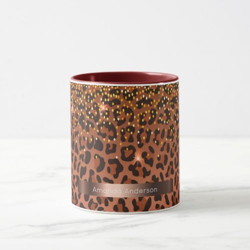 Leopard pattern brown black golden bronze metallic mug