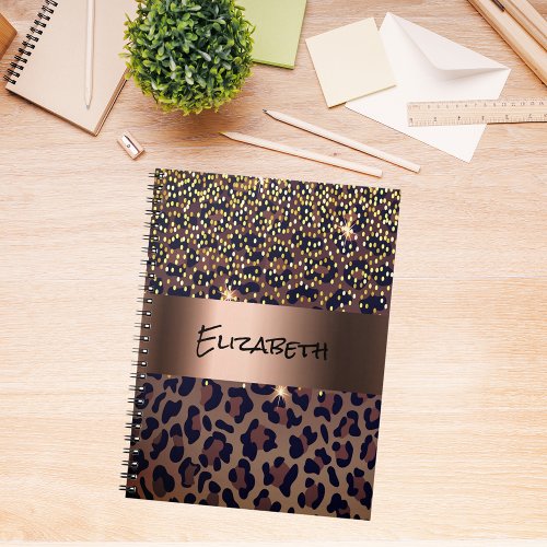 Leopard pattern brown black golden bronze metallic notebook