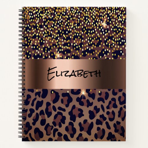 Leopard pattern brown black golden bronze notebook