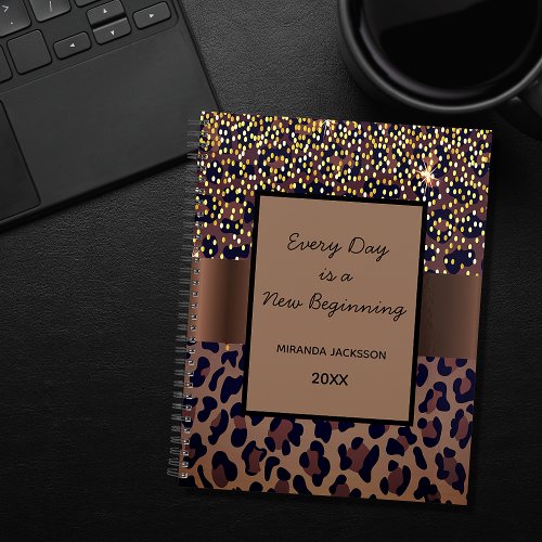 Leopard pattern brown black motivational 2025 planner