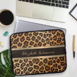 Leopard pattern Brown & Gold Foil Stripe glam Name Laptop Sleeve<br><div class="desc">Glam Up Your Tech with Our Leopard Pattern Brown & Gold Foil Stripe Name Laptop Sleeve! Protect your laptop in style with this luxurious and chic laptop sleeve. Featuring a sophisticated brown bronze leopard skin pattern and a glamorous gold foil and brown stripe, this sleeve can be personalized with your...</div>