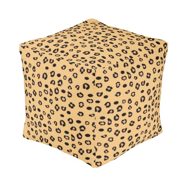 Leopard Pattern Cube Pouf (Angled Front)
