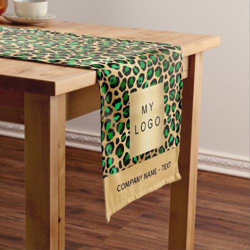 Leopard pattern emeral green gold business logo short table runner