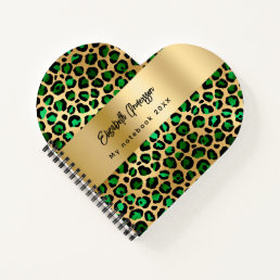 Leopard pattern emerald green gold girl school notebook