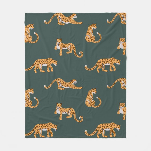 Leopard pattern flat color seamless design illustr fleece blanket (Front)