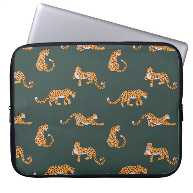 Leopard pattern flat color seamless design illustr laptop sleeve (Front)