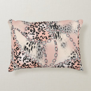 Leopard pattern, flowers, chain, roses accent pillow