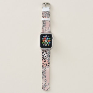 Leopard pattern, flowers, chain, roses apple watch band