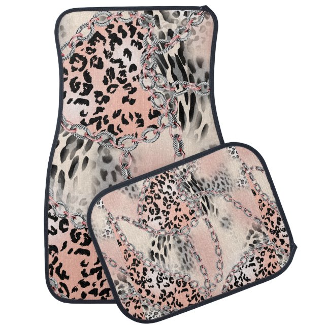 Leopard pattern, flowers, chain, roses car floor mat (Set)