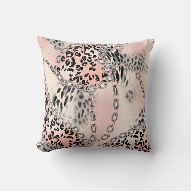 Leopard pattern, flowers, chain, roses throw pillow (Front)