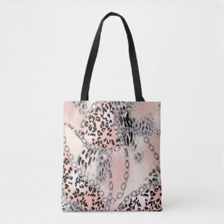 Leopard pattern, flowers, chain, roses tote bag