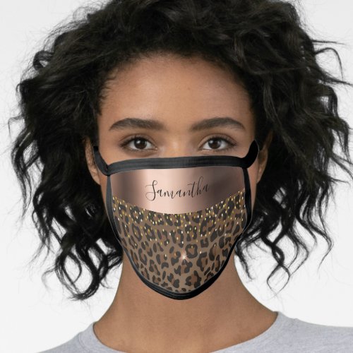 Leopard pattern foil bronze brown glam name face mask