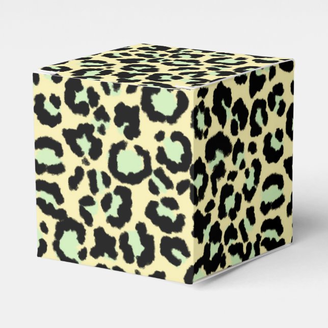 Leopard Pattern in Mint Green on Oatmeal Favor Boxes (Front Side)