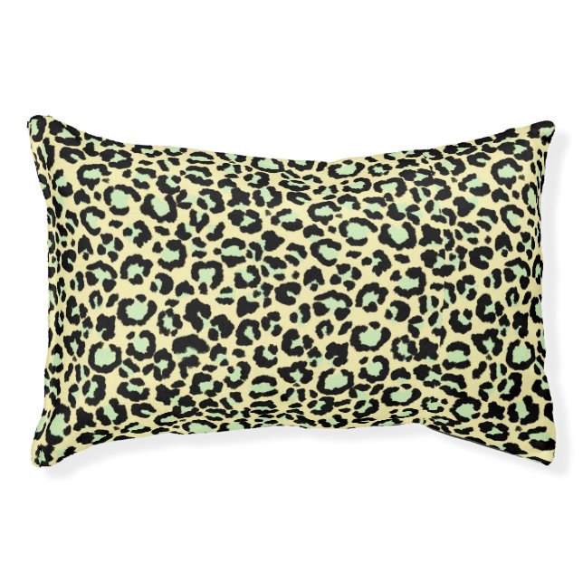Leopard Pattern in Mint Green on Oatmeal Pet Bed (Front)