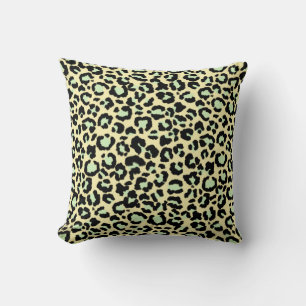 Leopard Pattern in Mint Green on Oatmeal Throw Pillow